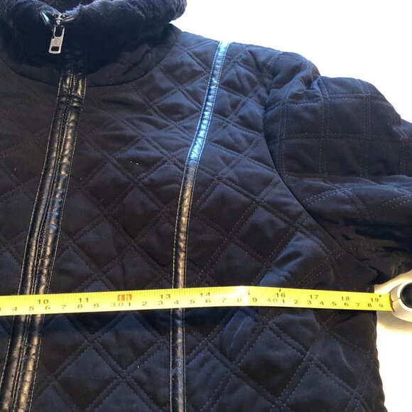 ESPRIT Outerwear Quilted Coat Lined Full Zip Jacket Faux Fur Collar Black Large - Picture 4 of 8